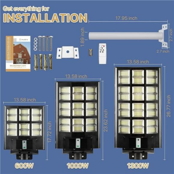 600W Solar Street Light Outdoor , 6500K Dusk to Dawn Solar Light, Waterproof - Picture 5 of 6
